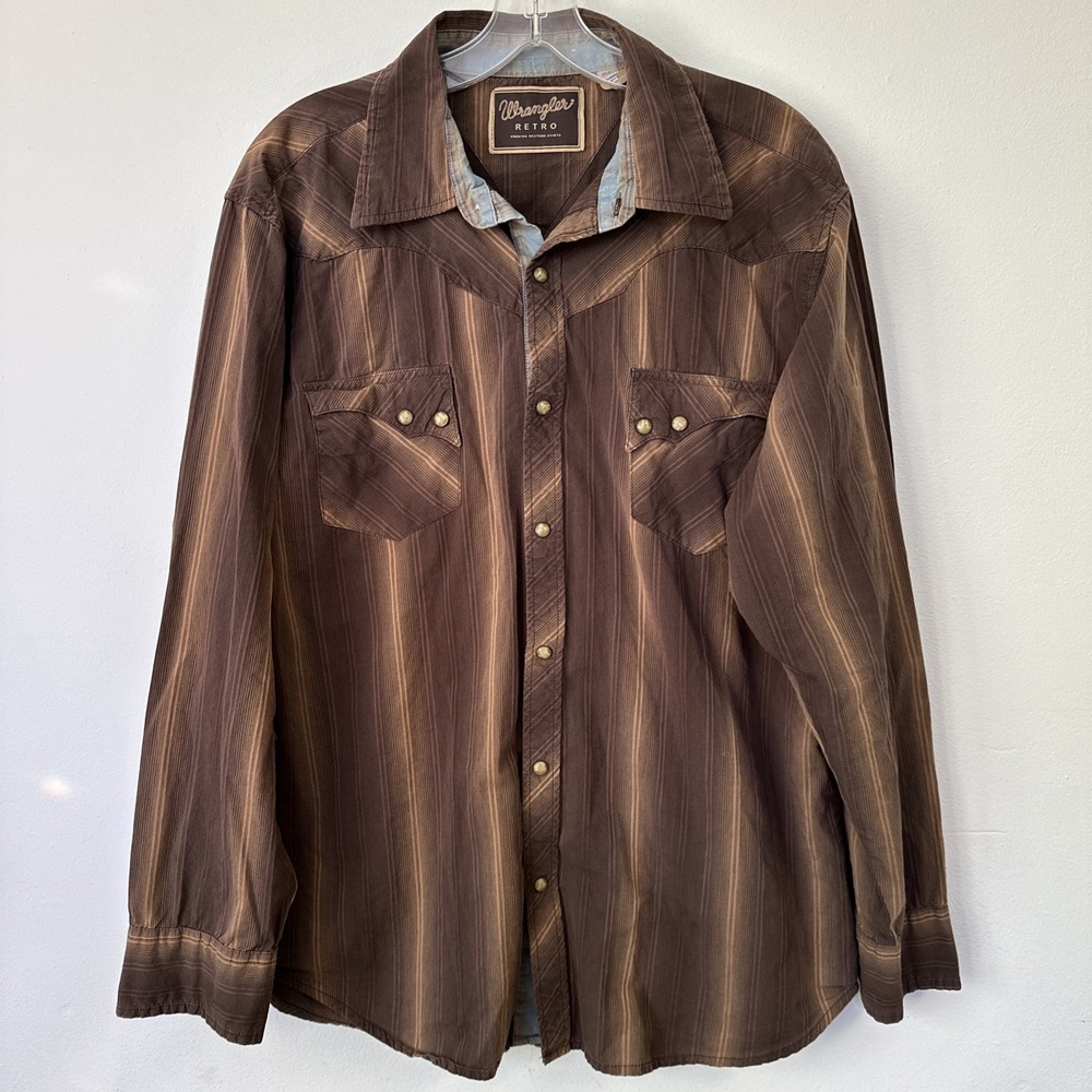 Wrangler Retro Premium Shirt Pearl Snap Black Long Sleeve Shirt Size XL